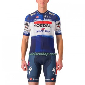 Fietskleding (Fietsshirt + Korte Koersbroek) 2023 Soudal Quick-Step - Blauw Wit